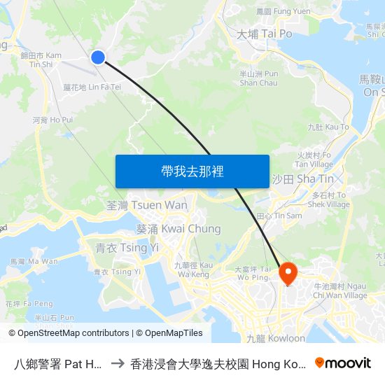 八鄉警署 Pat Heung Police Station to 香港浸會大學逸夫校園 Hong Kong Baptist University Shaw Campus map