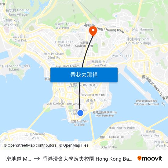 麼地道 Mody Road to 香港浸會大學逸夫校園 Hong Kong Baptist University Shaw Campus map
