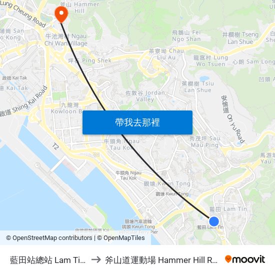 藍田站總站 Lam Tin Station B/T to 斧山道運動場 Hammer Hill Road Sports Ground map