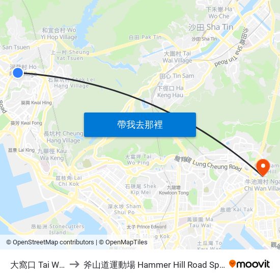 大窩口 Tai Wo Hau to 斧山道運動場 Hammer Hill Road Sports Ground map