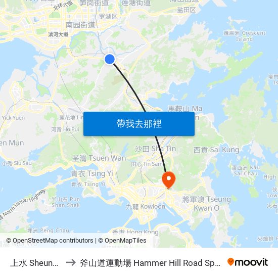 上水 Sheung Shui to 斧山道運動場 Hammer Hill Road Sports Ground map