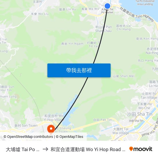 大埔墟 Tai Po Market to 和宜合道運動場 Wo Yi Hop Road Sport Ground map