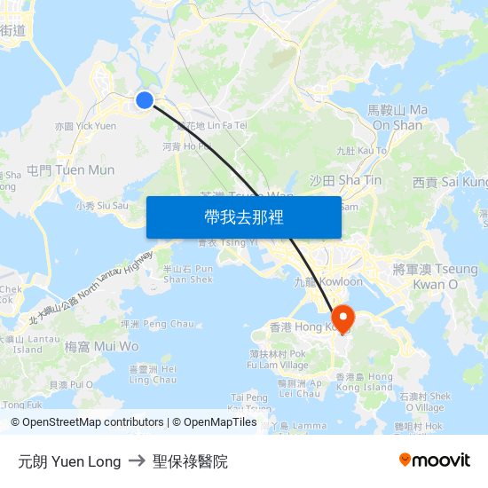 元朗 Yuen Long to 聖保祿醫院 map