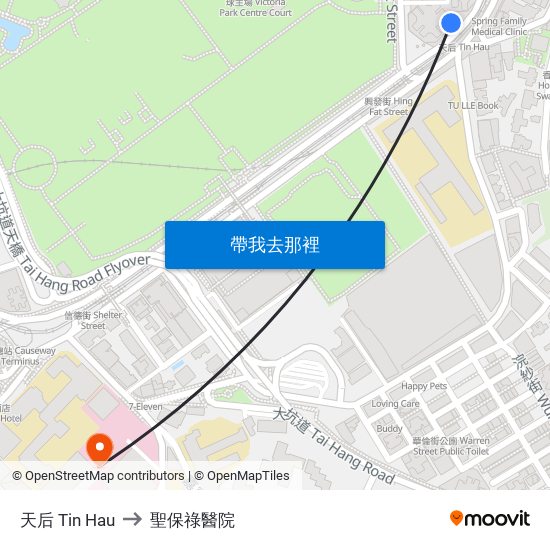 天后 Tin Hau to 聖保祿醫院 map
