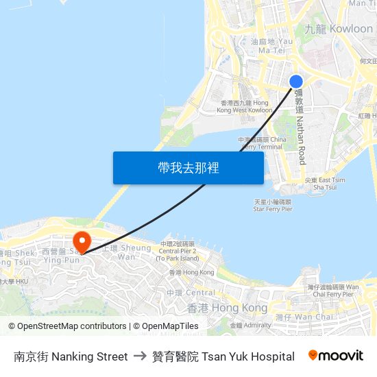 南京街 Nanking Street to 贊育醫院 Tsan Yuk Hospital map