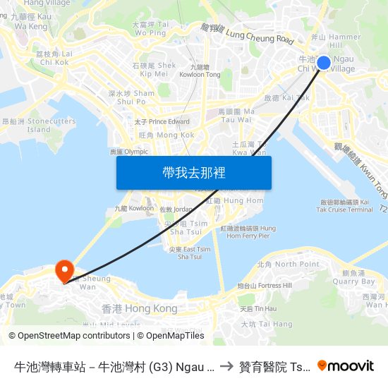 牛池灣轉車站－牛池灣村 (G3) Ngau Chi Wan Bbi - Ngau Chi Wan Village (G3) to 贊育醫院 Tsan Yuk Hospital map