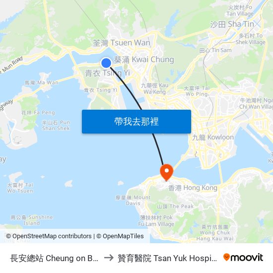 長安總站 Cheung on B/T to 贊育醫院 Tsan Yuk Hospital map