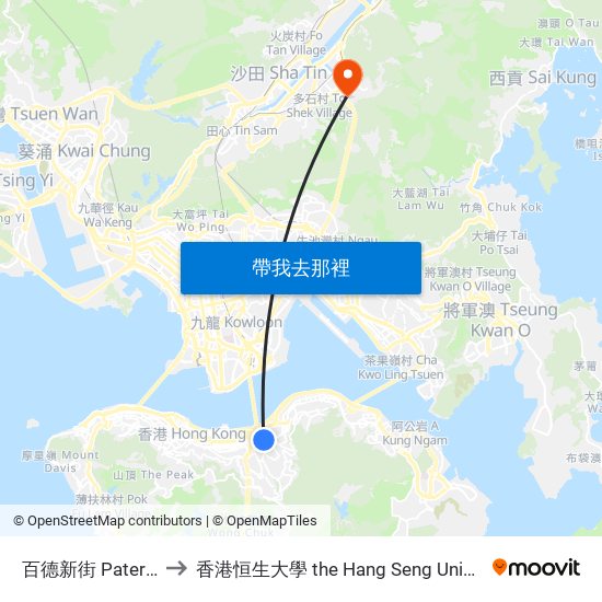 百德新街 Paterson Street to 香港恒生大學 the Hang Seng University Of Hong Kong map