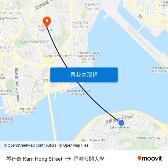 琴行街 Kam Hong Street to 香港公開大學 map