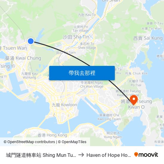 城門隧道轉車站 Shing Mun Tunnels Bus Interchange to Haven of Hope Hospital 靈實醫院 map