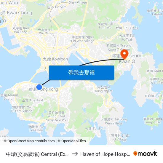 中環(交易廣場) Central (Exchange Square) to Haven of Hope Hospital 靈實醫院 map