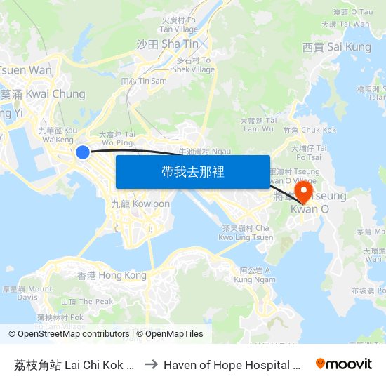 荔枝角站 Lai Chi Kok Station to Haven of Hope Hospital 靈實醫院 map