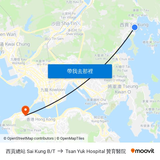 西貢總站 Sai Kung B/T to Tsan Yuk Hospital 贊育醫院 map