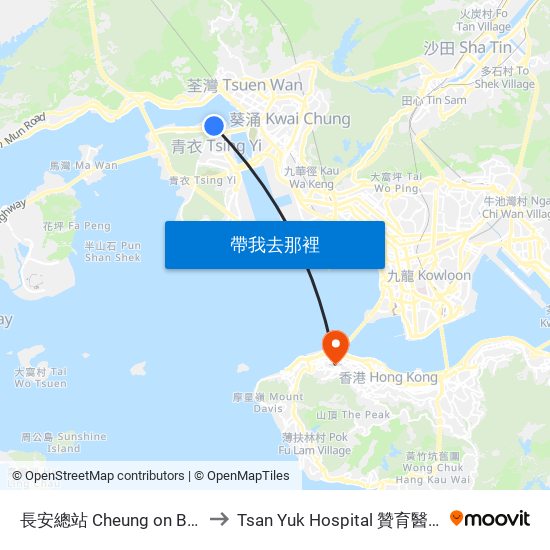 長安總站 Cheung on B/T to Tsan Yuk Hospital 贊育醫院 map