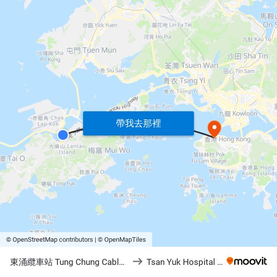 東涌纜車站 Tung Chung Cable Car Terminal to Tsan Yuk Hospital 贊育醫院 map