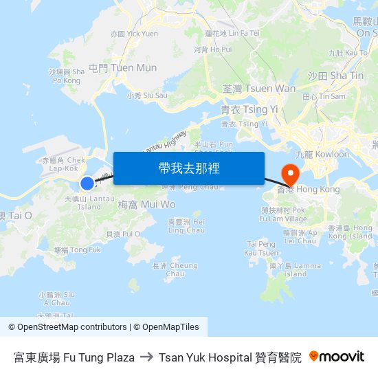 富東廣場 Fu Tung Plaza to Tsan Yuk Hospital 贊育醫院 map