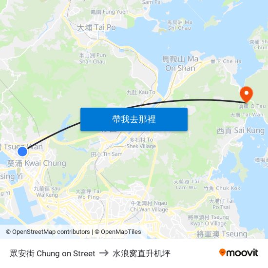 眾安街 Chung on Street to 水浪窝直升机坪 map