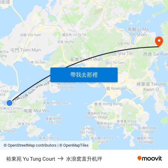 裕東苑 Yu Tung Court to 水浪窝直升机坪 map