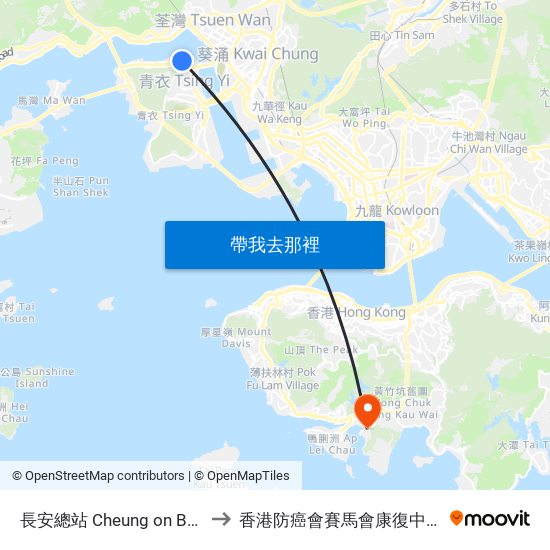 長安總站 Cheung on B/T to 香港防癌會賽馬會康復中心 map