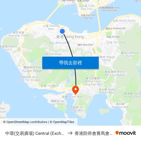 中環(交易廣場) Central (Exchange Square) to 香港防癌會賽馬會康復中心 map