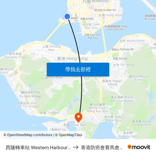 西隧轉車站 Western Harbour Tunnel Bbi to 香港防癌會賽馬會康復中心 map