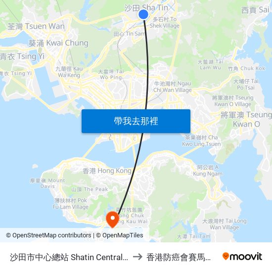 沙田市中心總站 Shatin Central Bus Terminus to 香港防癌會賽馬會康復中心 map