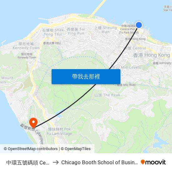 中環五號碼頭 Central Pier No. 5 to Chicago Booth School of Business Hong Kong campus map