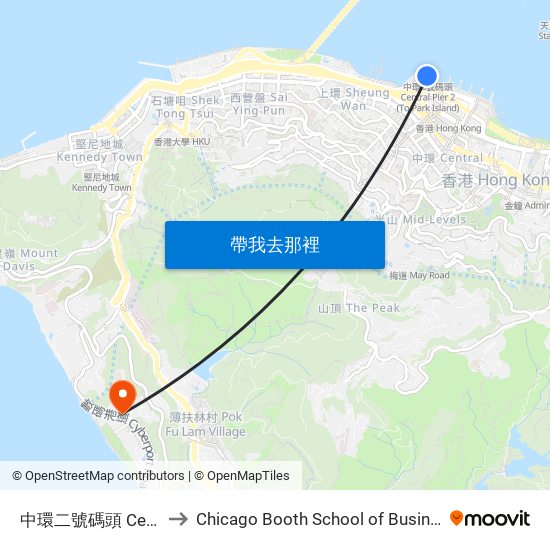 中環二號碼頭 Central Pier No. 2 to Chicago Booth School of Business Hong Kong campus map