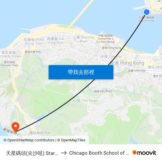 天星碼頭(尖沙咀) Star Ferry Pier (Tsim Sha Tsui) to Chicago Booth School of Business Hong Kong campus map
