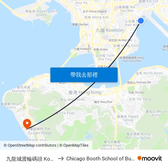 九龍城渡輪碼頭 Kowloon City Ferry Pier to Chicago Booth School of Business Hong Kong campus map