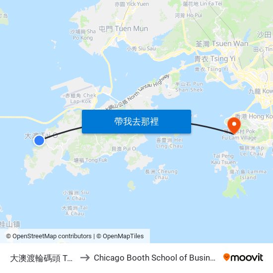 大澳渡輪碼頭 Tai O Ferry Pier to Chicago Booth School of Business Hong Kong campus map