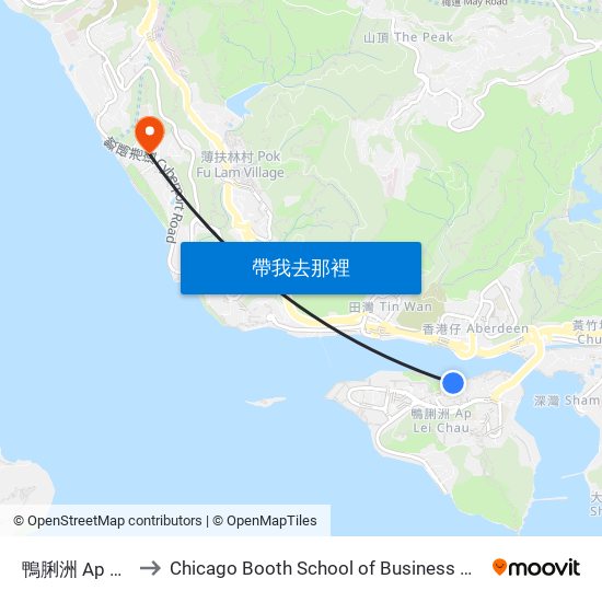 鴨脷洲 Ap Lei Chau to Chicago Booth School of Business Hong Kong campus map