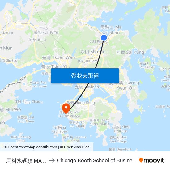 馬料水碼頭 MA Liu Shui Pier to Chicago Booth School of Business Hong Kong campus map