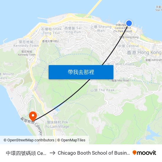 中環四號碼頭 Central Pier No. 4 to Chicago Booth School of Business Hong Kong campus map