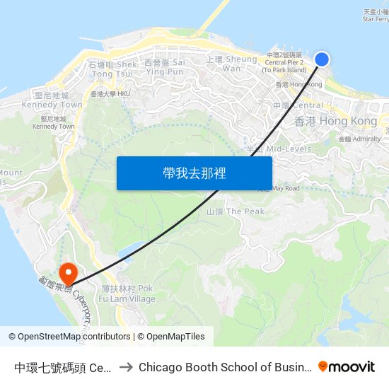 中環七號碼頭 Central Pier No. 7 to Chicago Booth School of Business Hong Kong campus map
