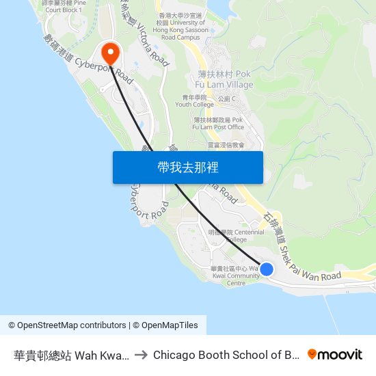 華貴邨總站 Wah Kwai Estate Bus Terminus to Chicago Booth School of Business Hong Kong campus map