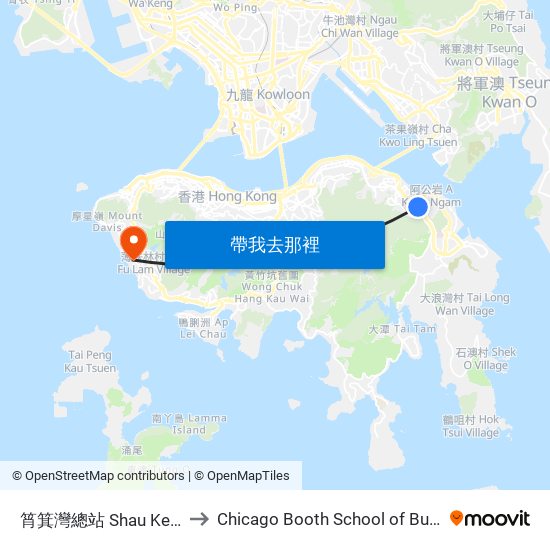 筲箕灣總站 Shau Kei Wan Bus Terminus to Chicago Booth School of Business Hong Kong campus map