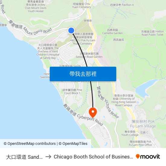 大口環道 Sandy Bay Road to Chicago Booth School of Business Hong Kong campus map