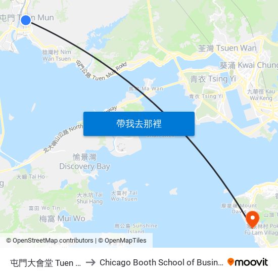 屯門大會堂 Tuen Mun Town Hall to Chicago Booth School of Business Hong Kong campus map