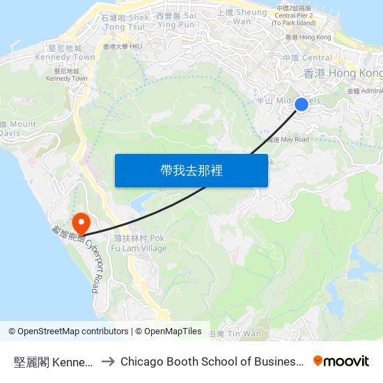 堅麗閣 Kennedy Heights to Chicago Booth School of Business Hong Kong campus map