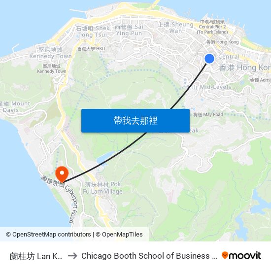 蘭桂坊 Lan Kwai Fong to Chicago Booth School of Business Hong Kong campus map