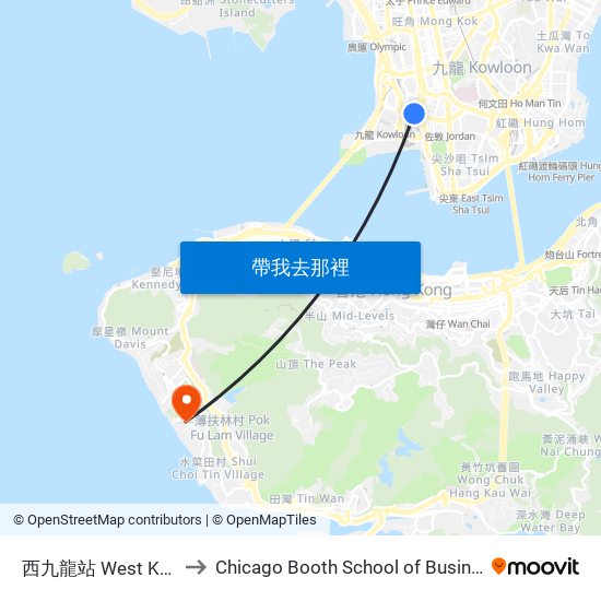 西九龍站 West Kowloon Station to Chicago Booth School of Business Hong Kong campus map