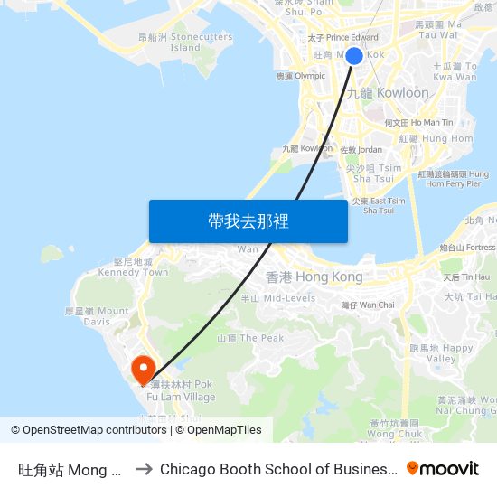 旺角站 Mong Kok Station to Chicago Booth School of Business Hong Kong campus map