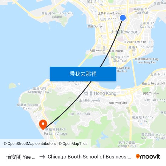 怡安閣 Yee on Court to Chicago Booth School of Business Hong Kong campus map