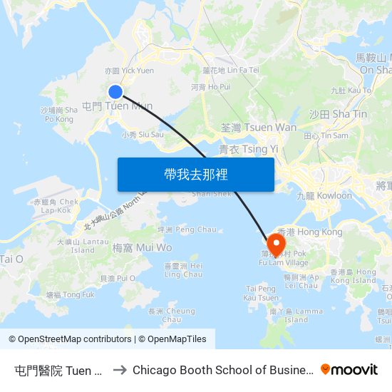 屯門醫院 Tuen Mun Hospital to Chicago Booth School of Business Hong Kong campus map