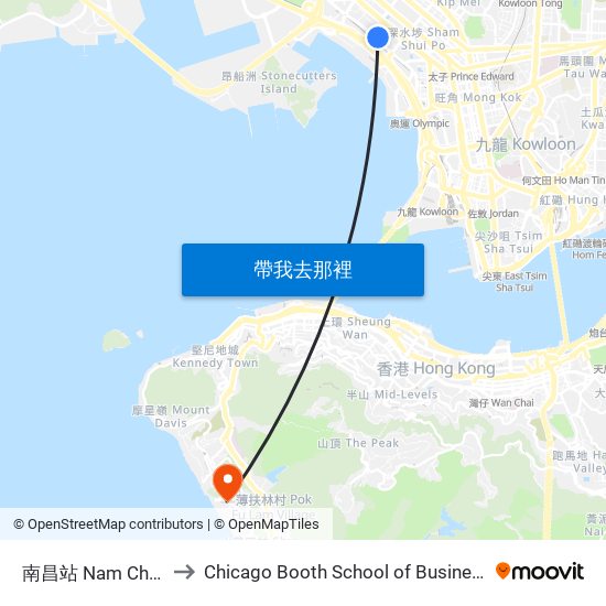 南昌站 Nam Cheong Station to Chicago Booth School of Business Hong Kong campus map