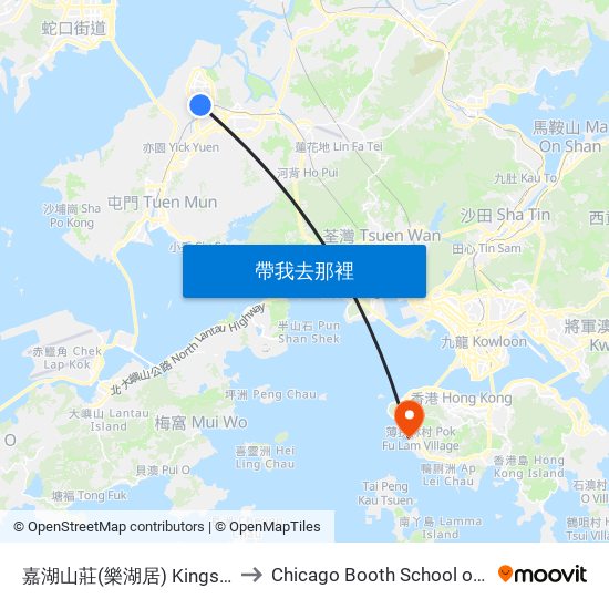 嘉湖山莊(樂湖居) Kingswood Villas (Locwood Court) to Chicago Booth School of Business Hong Kong campus map