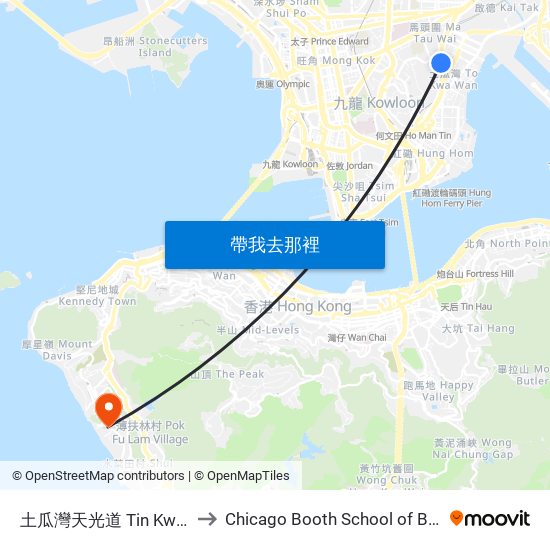 土瓜灣天光道 Tin Kwong Road To Kwa Wan to Chicago Booth School of Business Hong Kong campus map