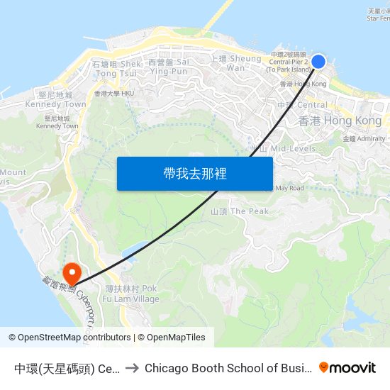 中環(天星碼頭) Central (Star Ferry) to Chicago Booth School of Business Hong Kong campus map