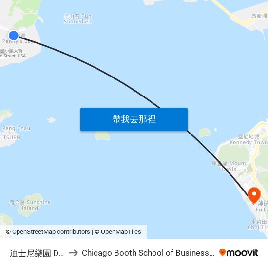 迪士尼樂園 Disneyland to Chicago Booth School of Business Hong Kong campus map